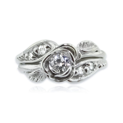 Prize Tea Rose Wedding Ring Set Lab Diamond in White Gold