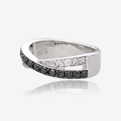 Midnight Twist Black and White Diamond 14K White Gold Ring
