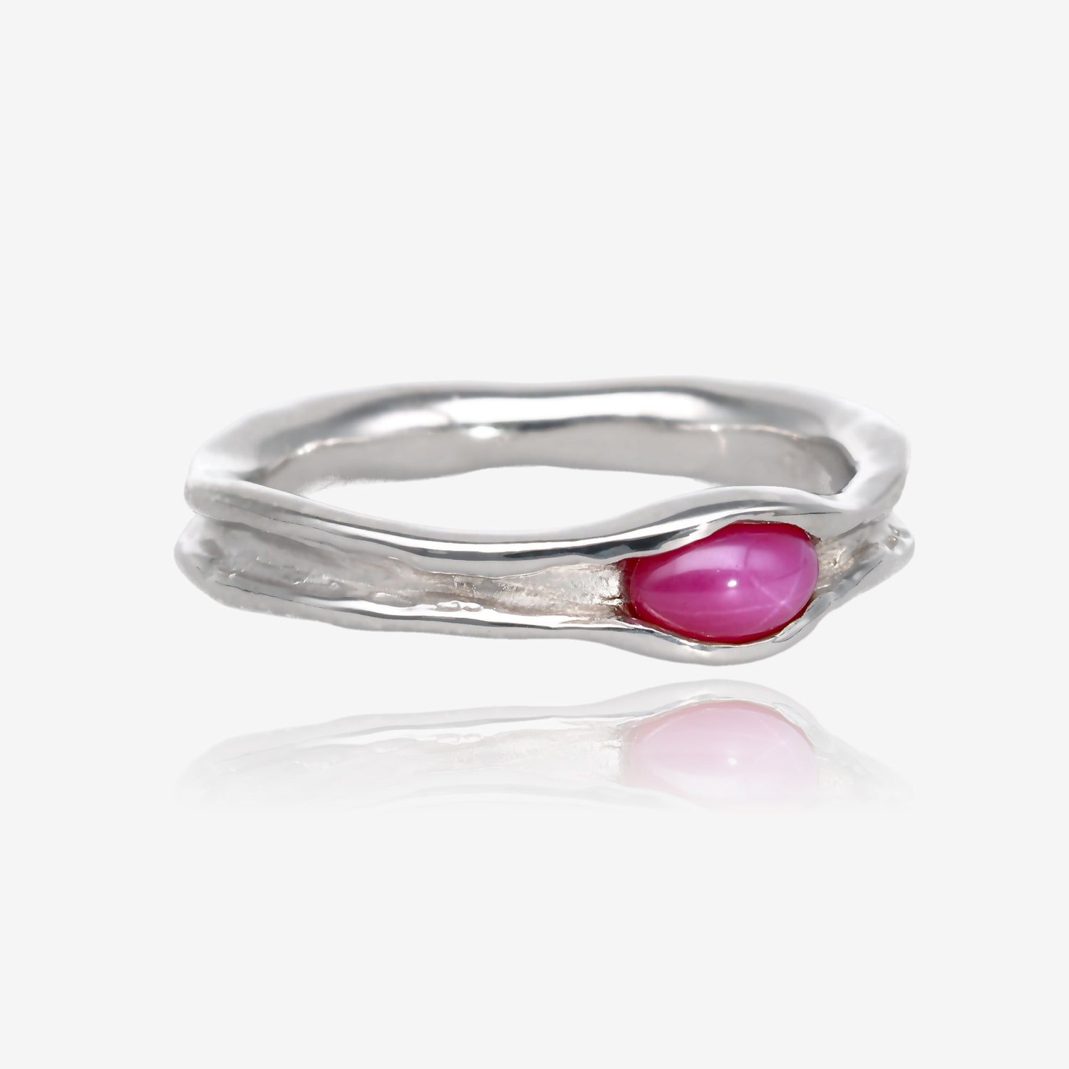 Star Ruby in Slender Silver Melted Band