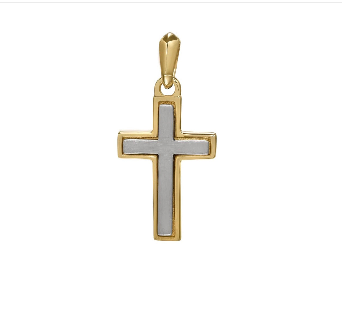 Gold Tone W/Silver Center  Sterling Silver Cross Pendant