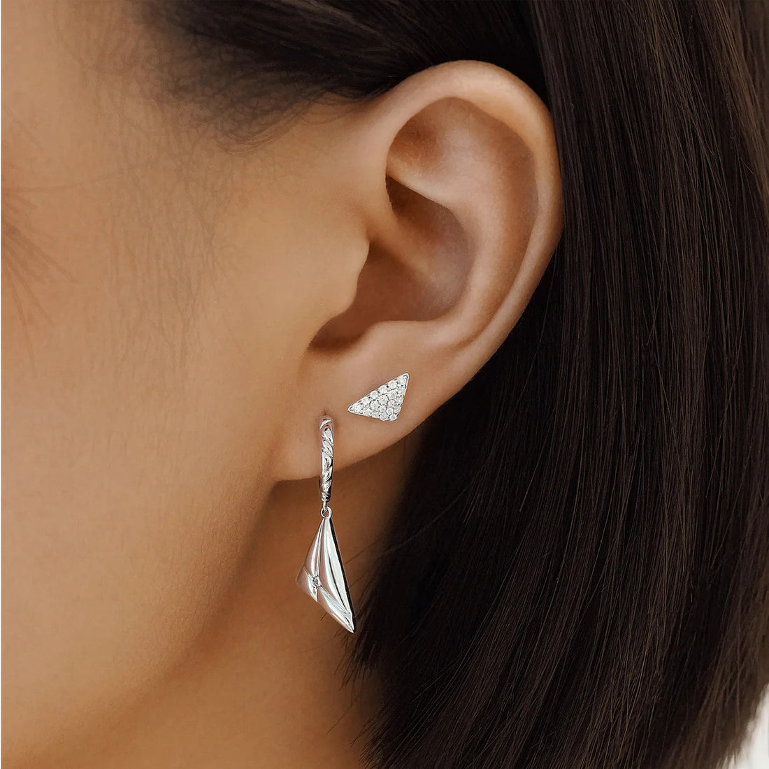 Silver Triangular Pavé Studs