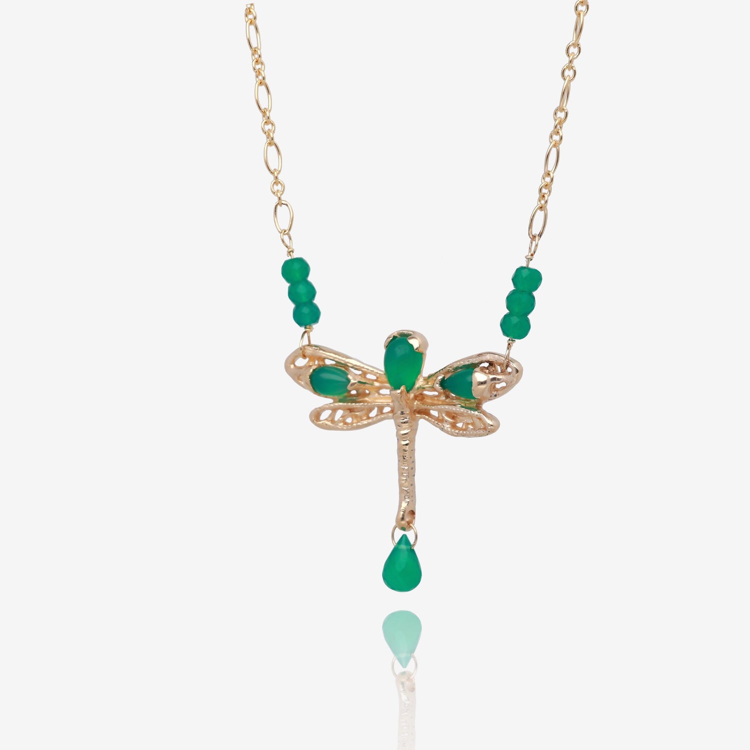 Dragonfly Necklace in Lush Green and Gold