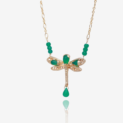 Dragonfly Necklace in Lush Green and Gold