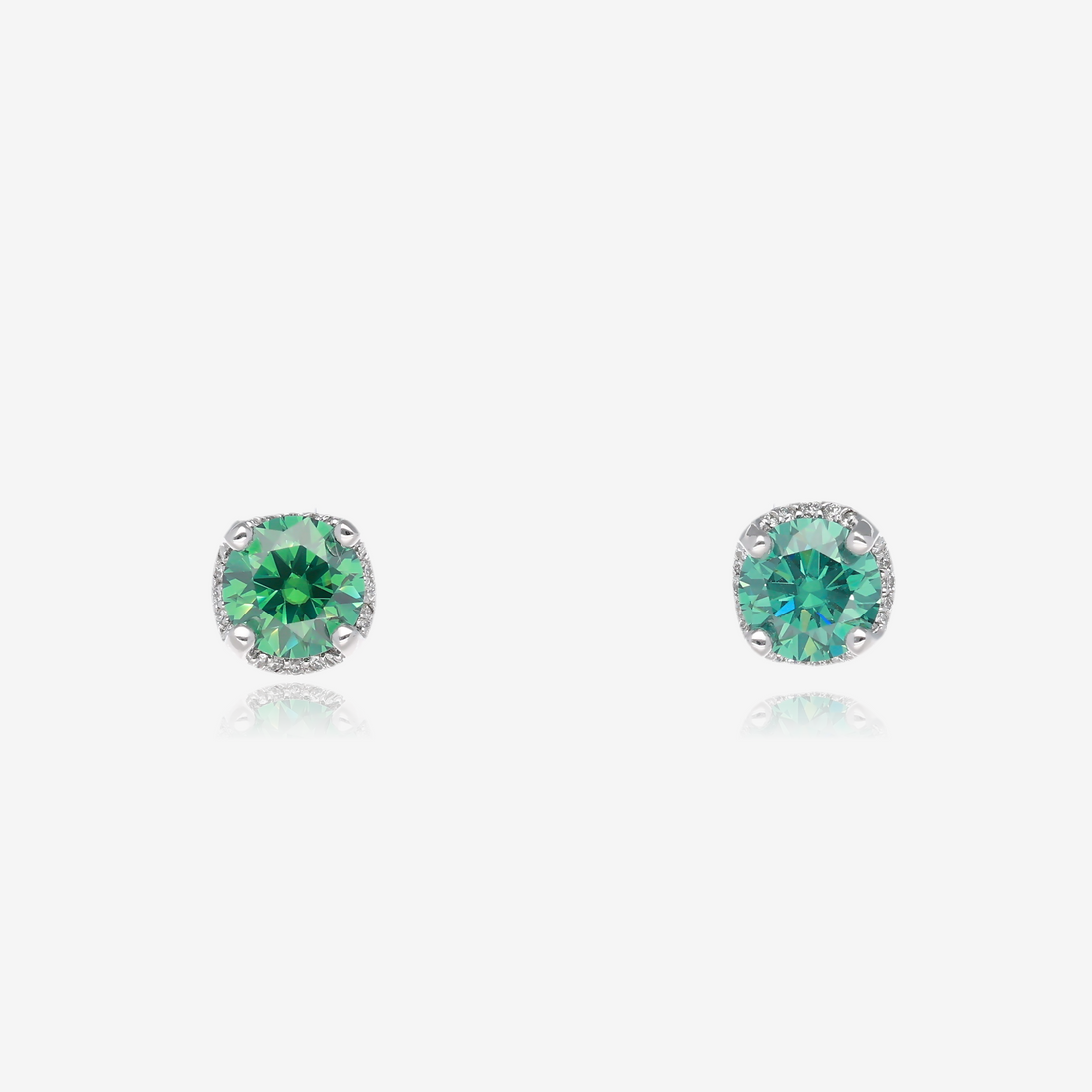 Green Moissanite and Diamond Solstice Stud Earrings in 14K White Gold