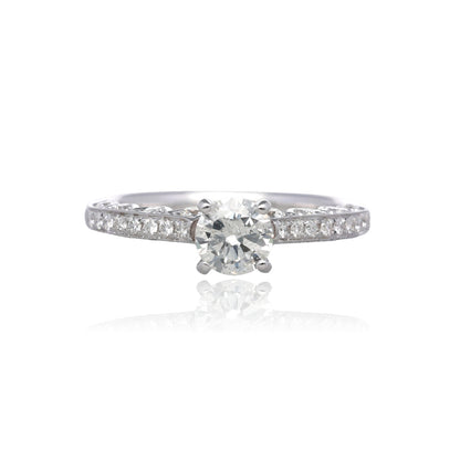 Timeless Grace 14K White Gold Natural Diamond Engagement Ring with Scalloped Gallery and Round Diamond