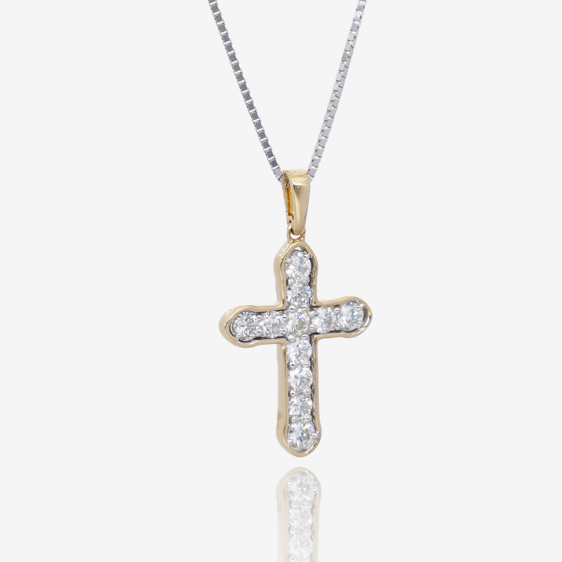 Faith Unshaken Two Tone Natural Diamond Cross Pendant in 14K Yellow and White Gold