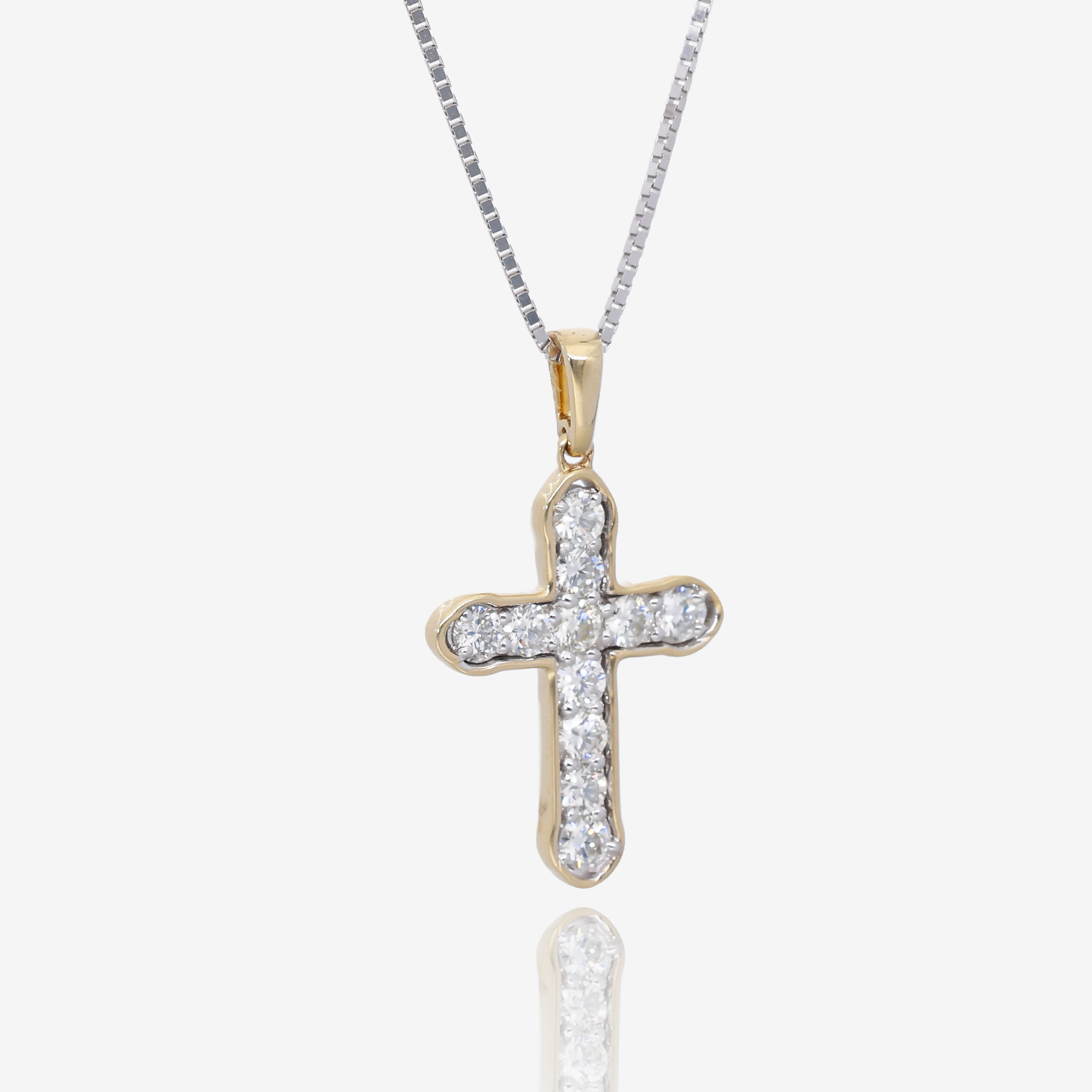 Faith Unshaken Two Tone Natural Diamond Cross Pendant in 14K Yellow and White Gold