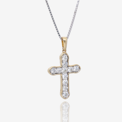 Faith Unshaken Two Tone Natural Diamond Cross Pendant in 14K Yellow and White Gold