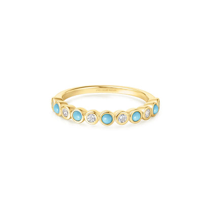 Yellow Bezel Lab Created Turquoise Ring