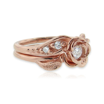 Prize Tea Rose Wedding Ring Set Lab Diamond in Rose Gold