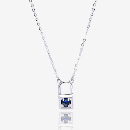Heart Lock Sapphire and Diamond Convertible Necklace in 14K White Gold