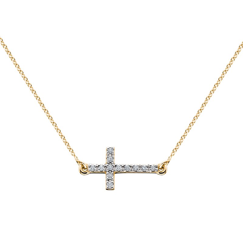 .04ctw Glimmering Grace Sideways Diamond Cross Necklace