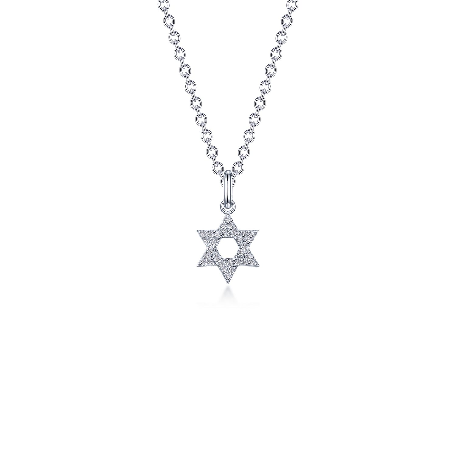 Silver Star of David Necklace .55 CTW