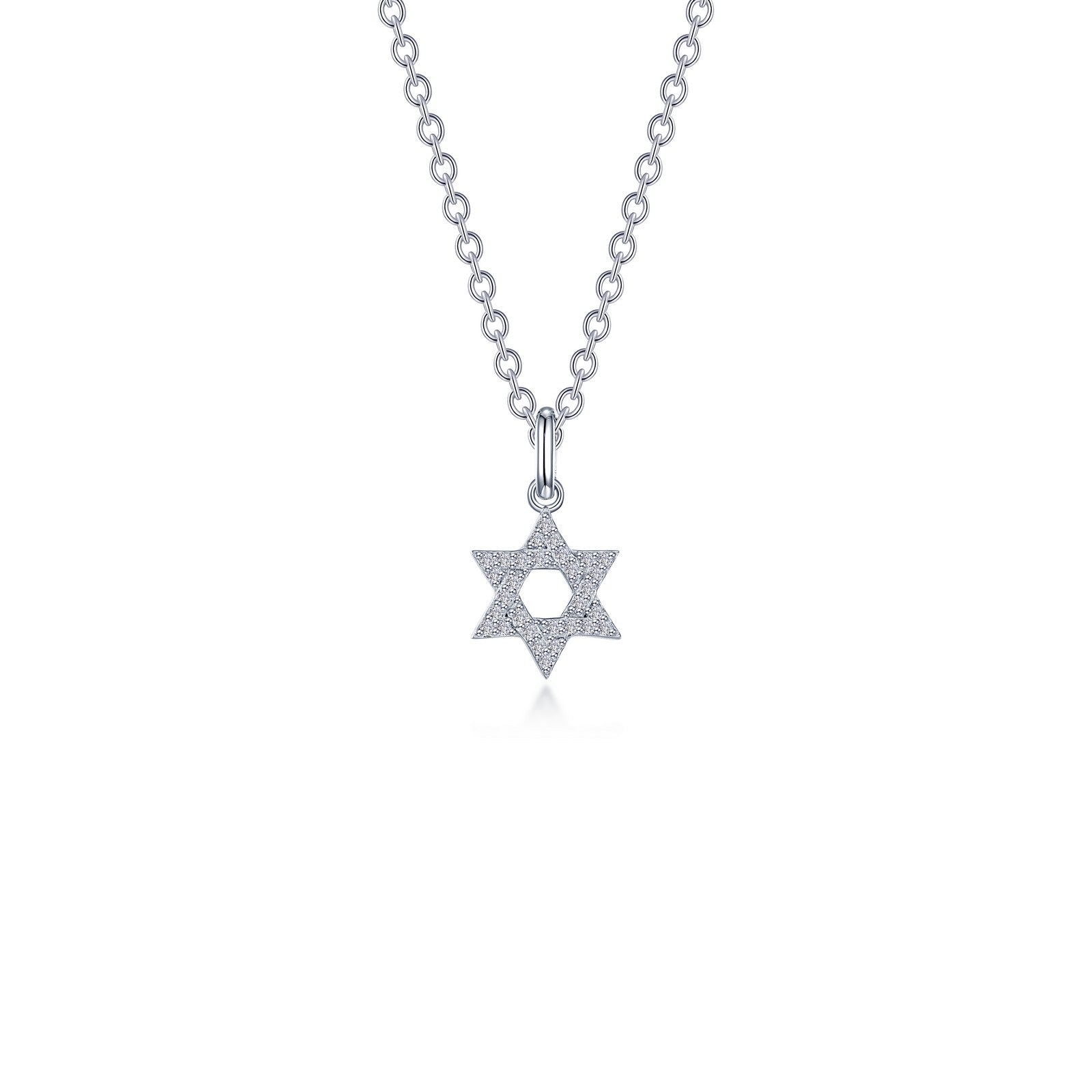 Silver Star of David Necklace .55 CTW