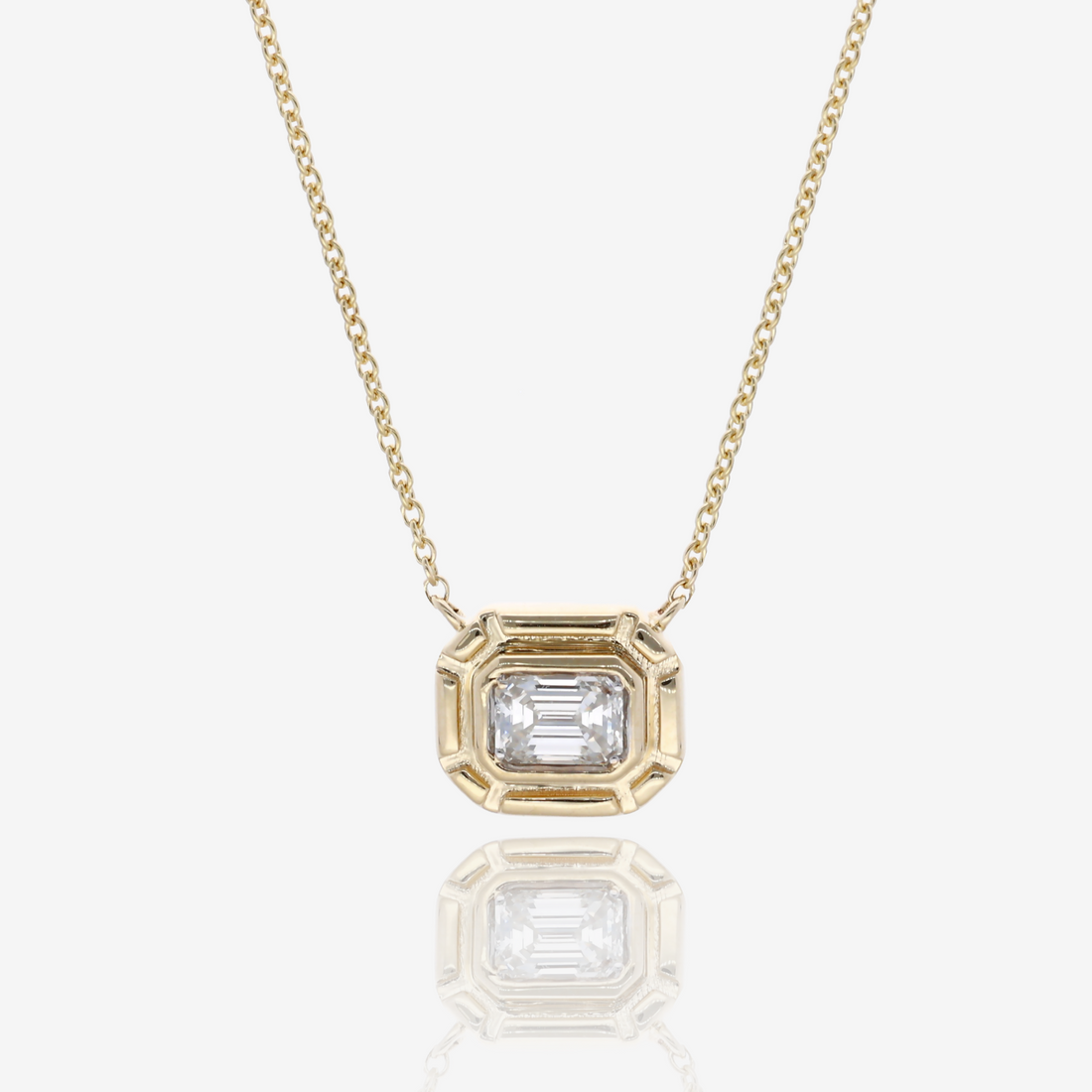 Framed Emerald Cut Natural Diamond Necklace in 14K Yellow Gold