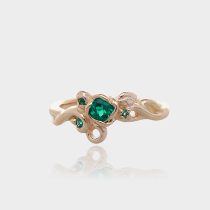 Rose Garden Wedding Set Yellow Gold and Emerald