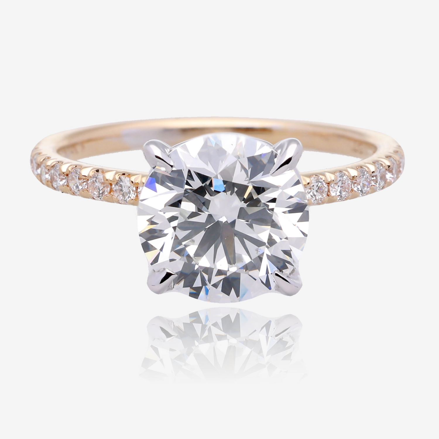 2.5ct Lab Grown Round Diamond Solitaire with Pavé Band 14K Yellow Gold