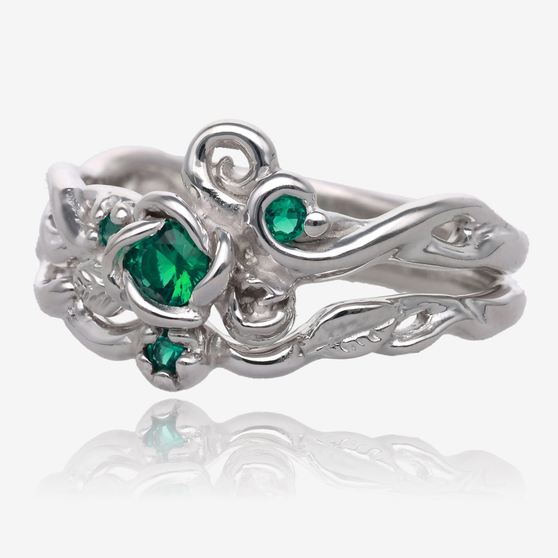 Rose Garden Wedding Set Emerald and Silver