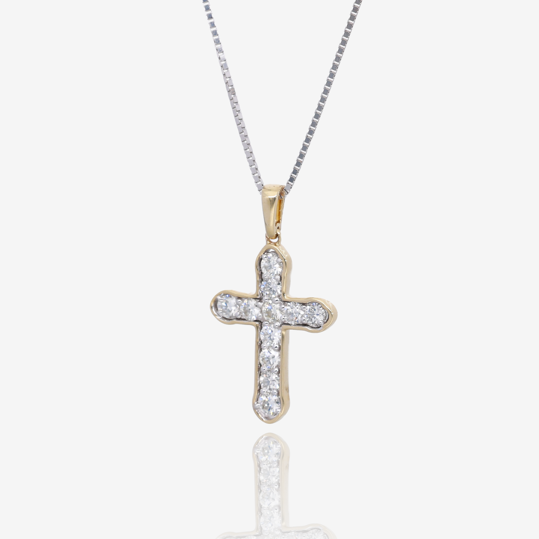 Faith Unshaken Two Tone Natural Diamond Cross Pendant in 14K Yellow and White Gold