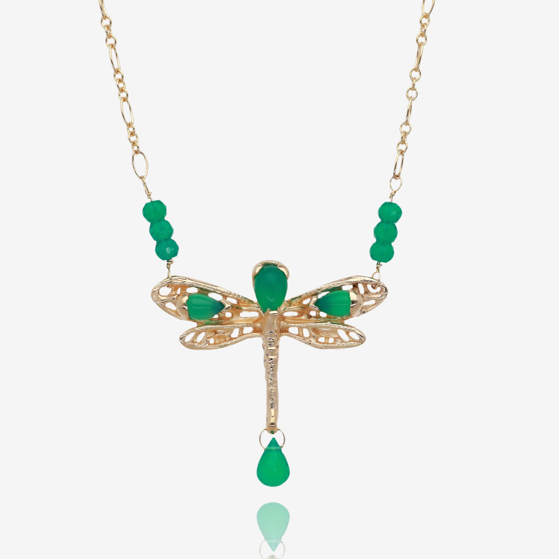 Dragonfly Necklace in Lush Green and Gold