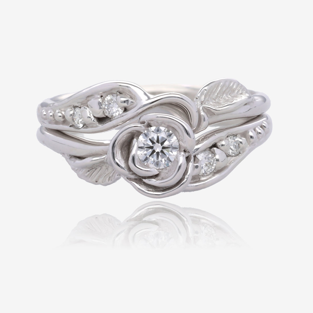 Diamond White Gold Wedding Ring Set, Prize Tea Rose