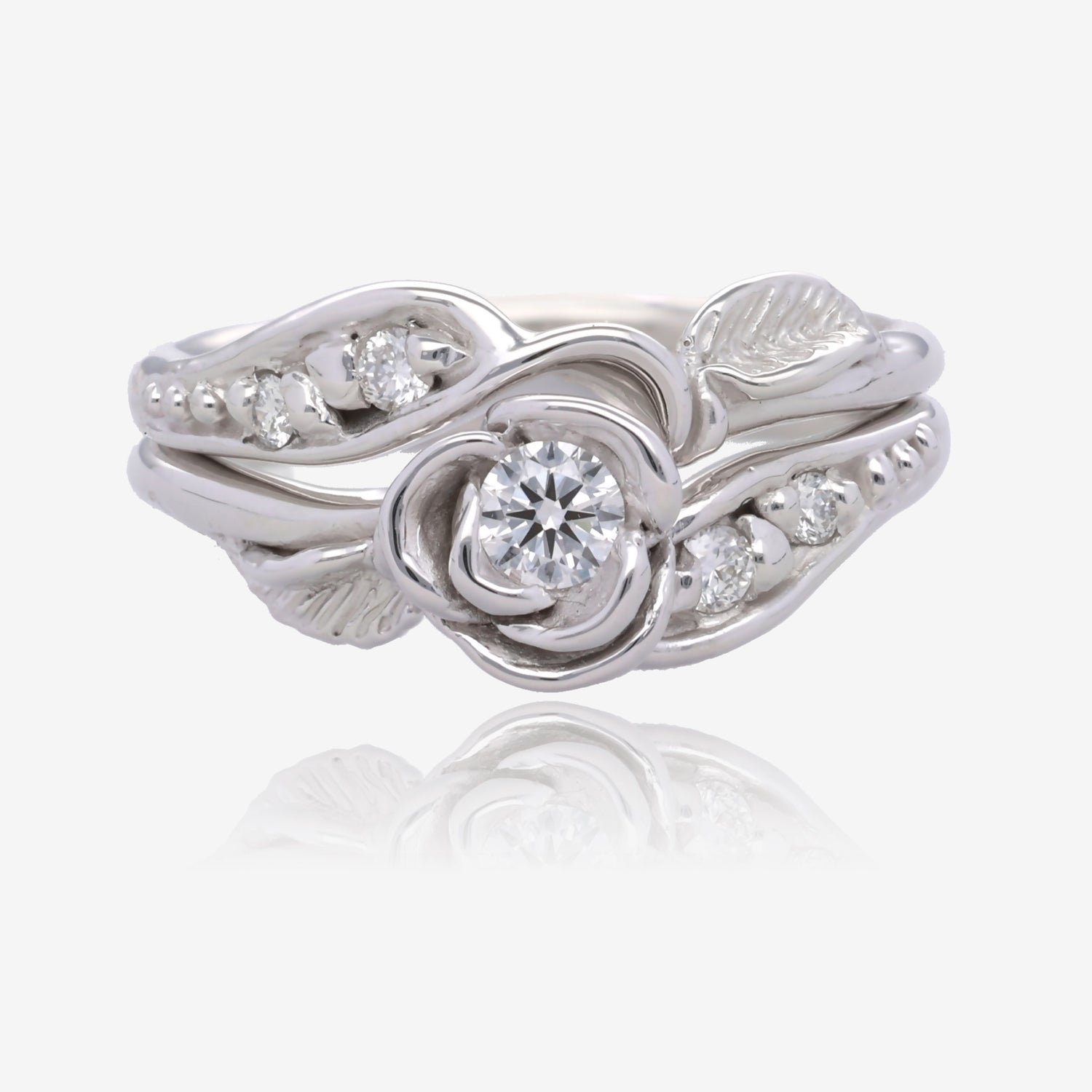 Diamond White Gold Wedding Ring Set, Prize Tea Rose