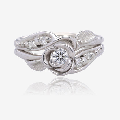 Diamond White Gold Wedding Ring Set, Prize Tea Rose