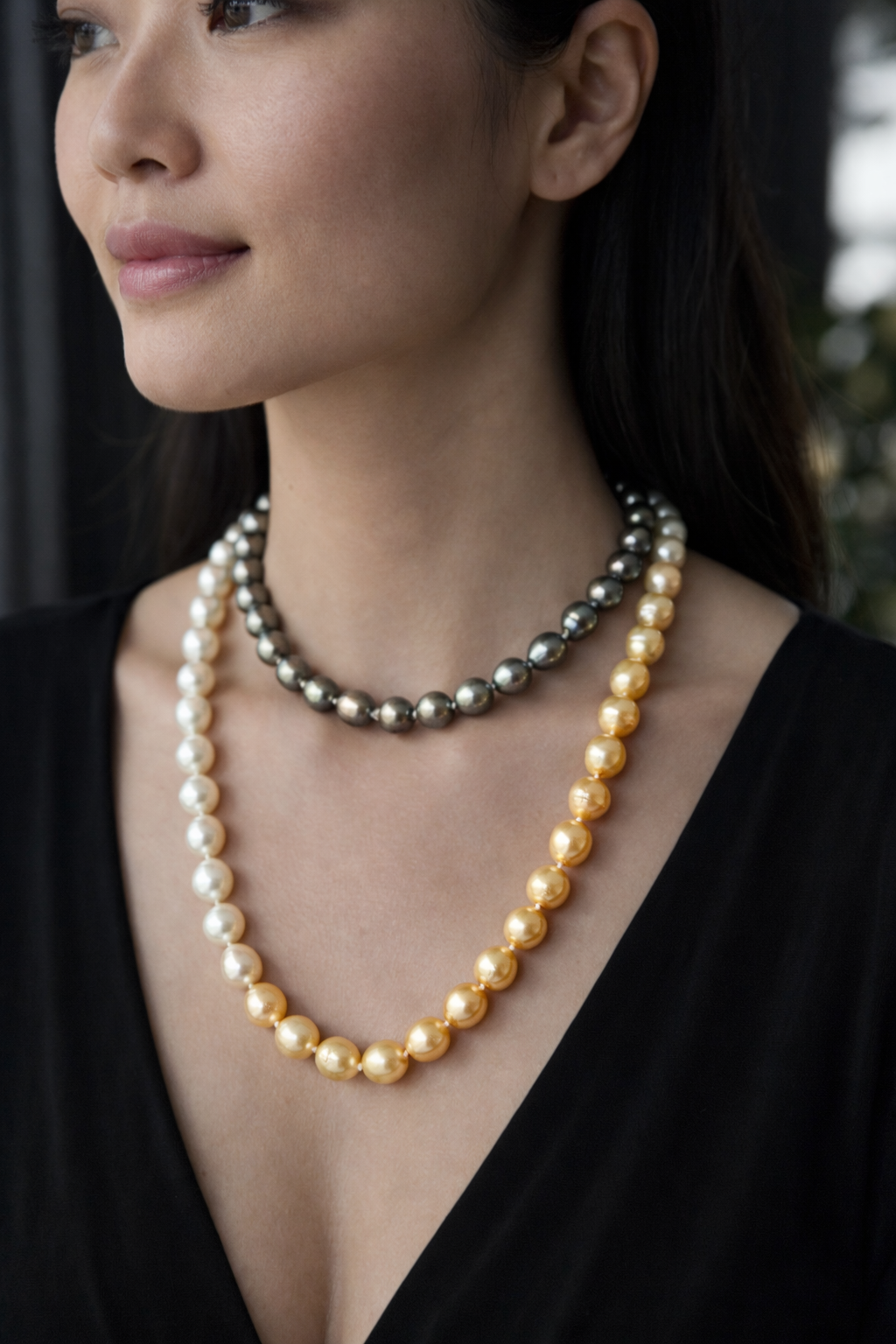 Black, White and Golden Strand South Sea Pearls