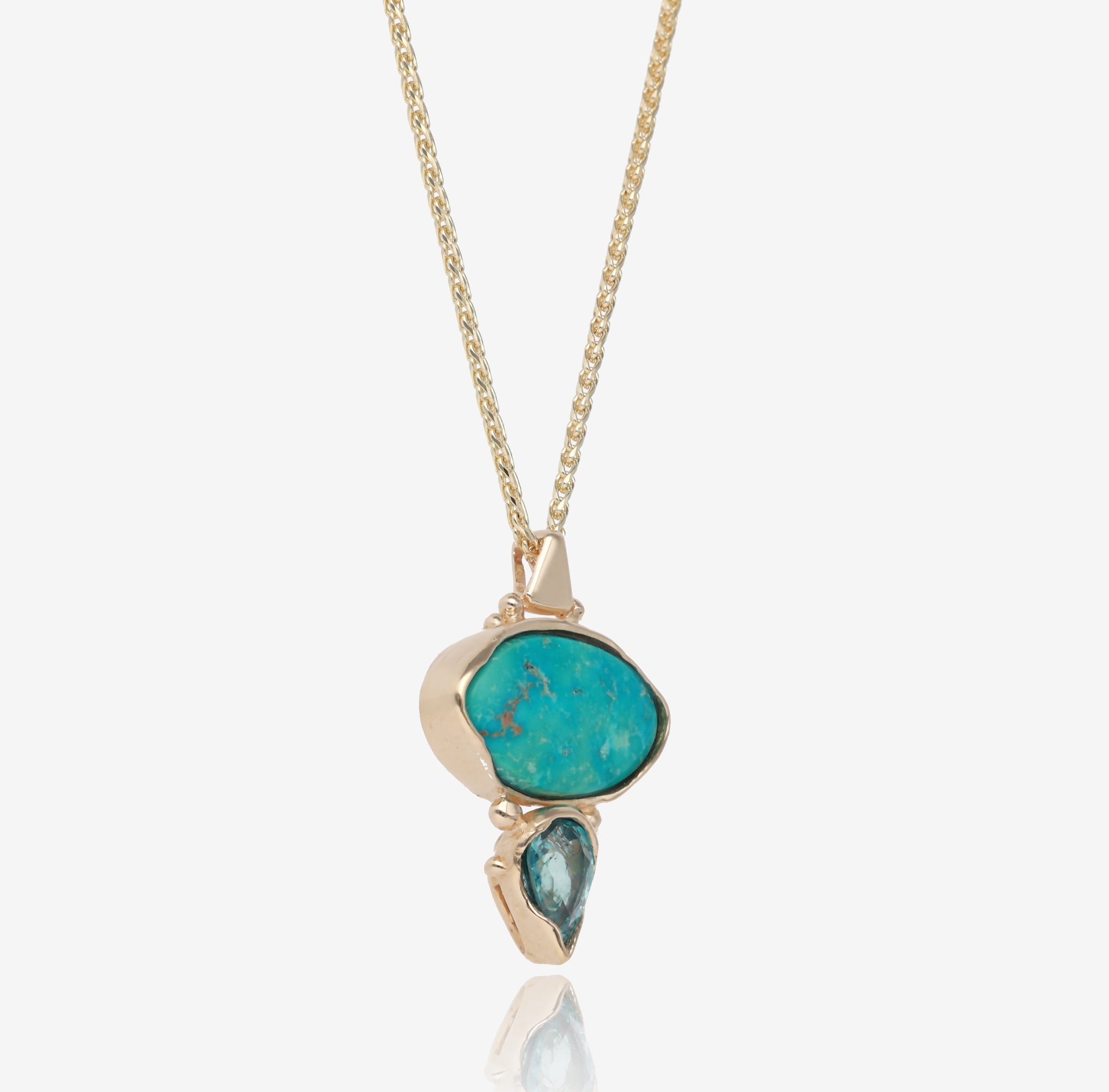 Turquoise and Zircon Reflections Pendant in Yellow Gold