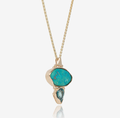 Turquoise and Zircon Reflections Pendant in Yellow Gold