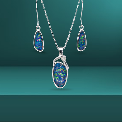 Northern Lights One of a Kind Opal Necklace and Earring Sets in Sterling Silver
