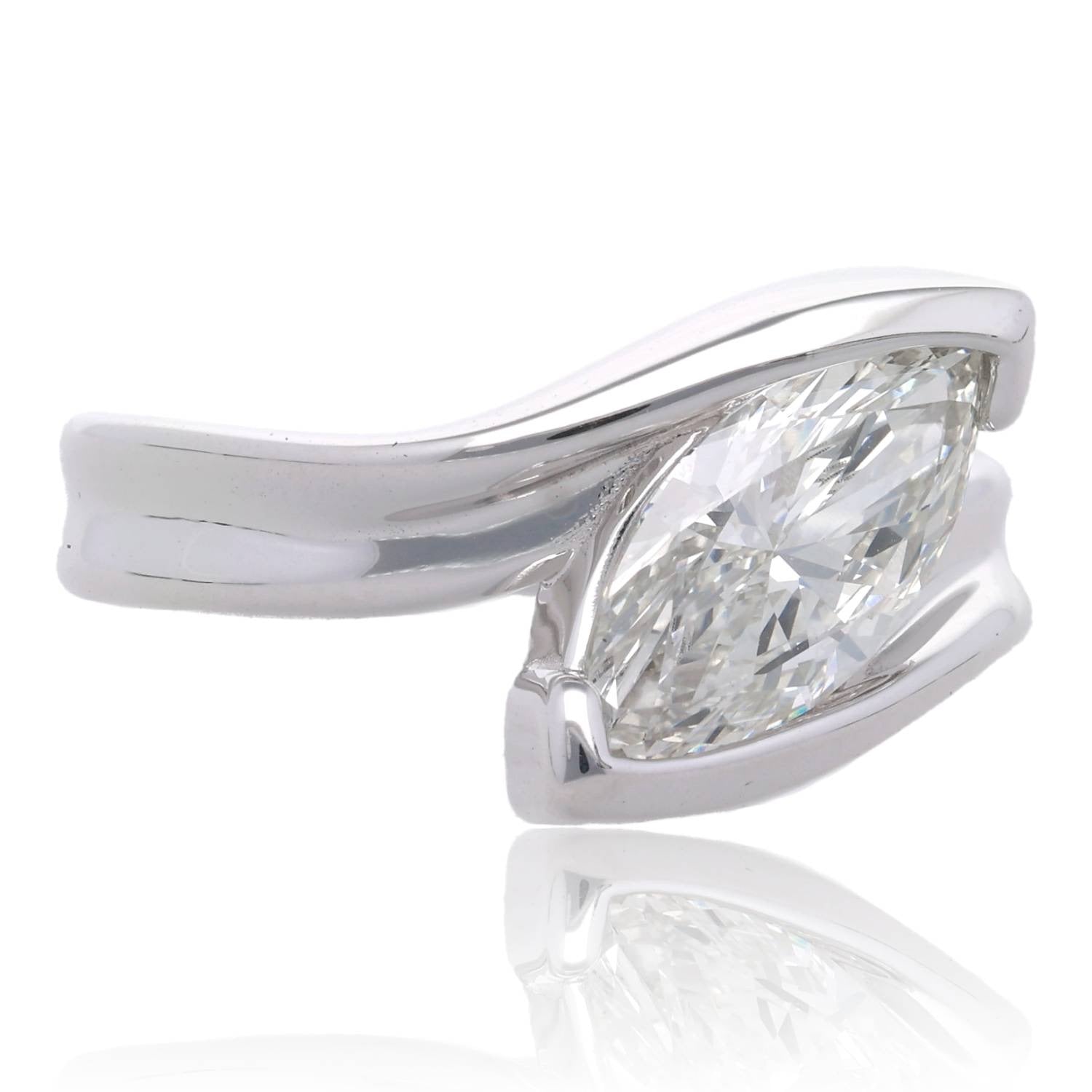 1.55ct Cherished Love Diagonal Marquise Engagement Ring in 14K White Gold