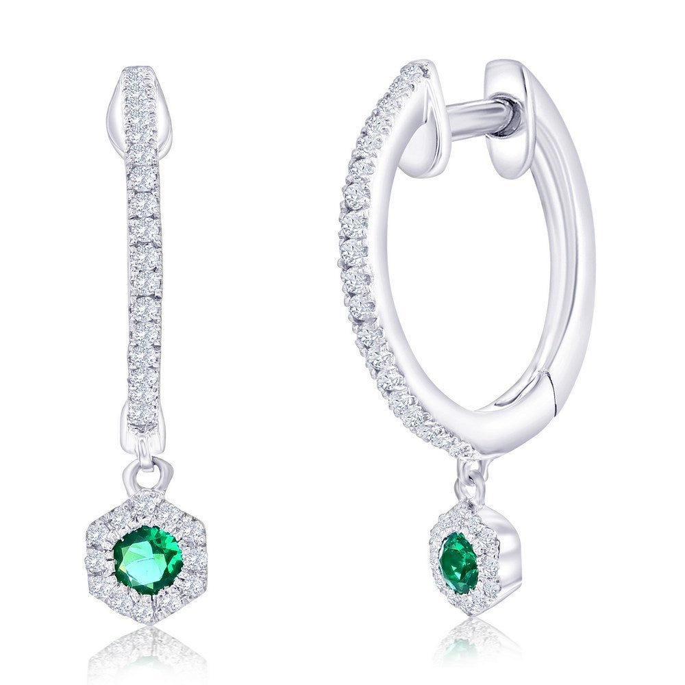 Alluring Geo Gemstone Silver Diamond Hoops