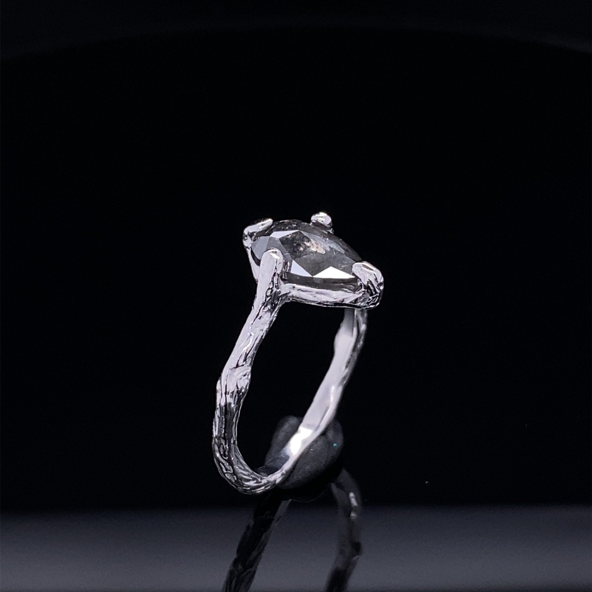 Glittering Tear Drop Grey Pepper Diamond Ring