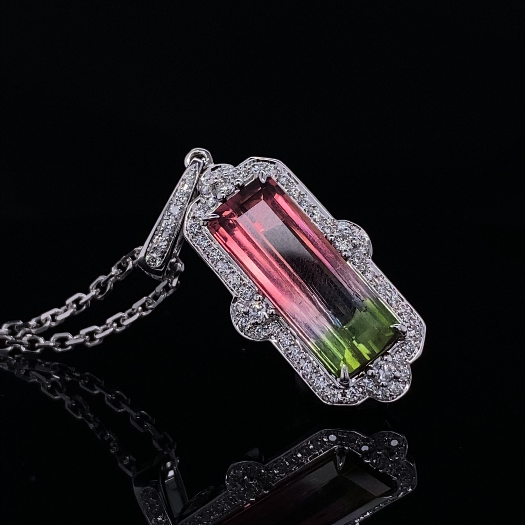 Wowza Watermelon Tourmaline Framed with Brilliant Diamonds