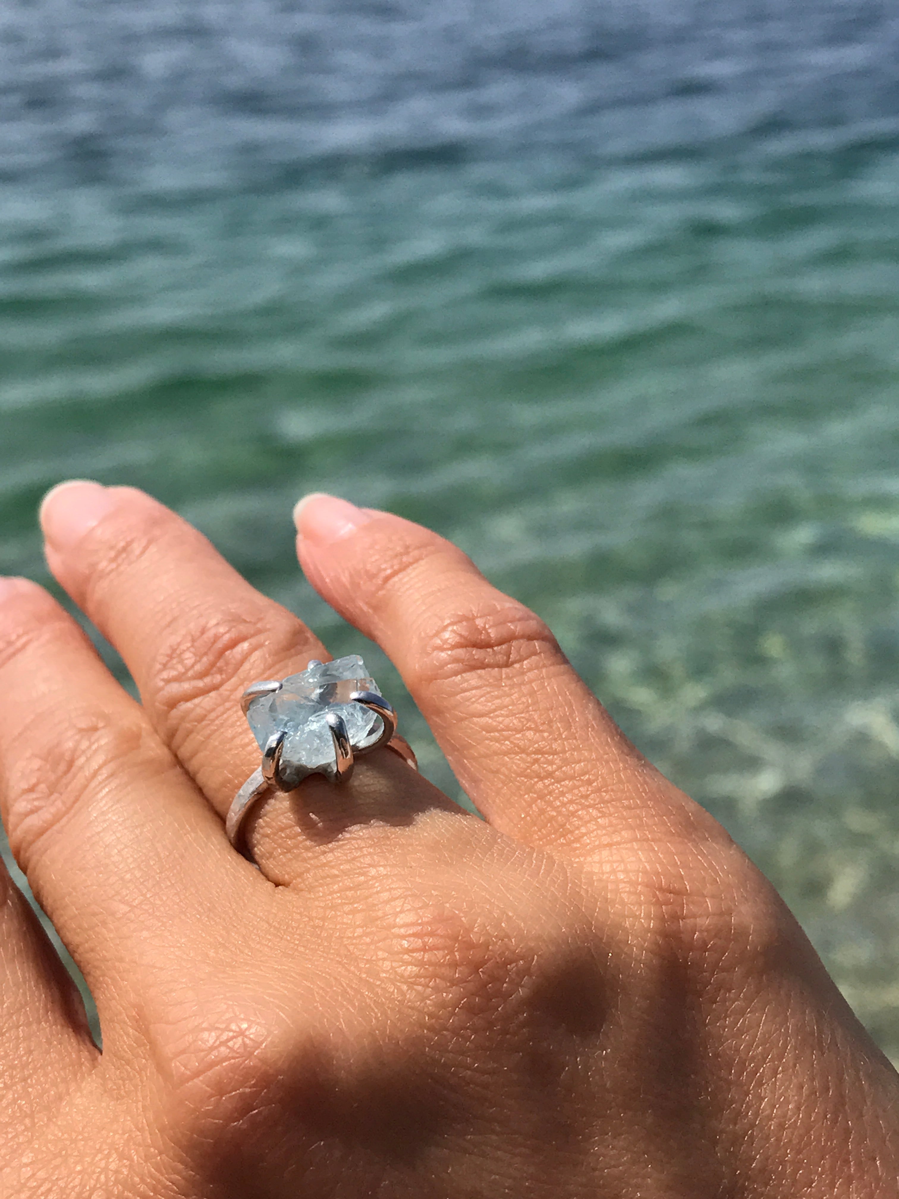 Raw Aquamarine Silver Ring, Glacier