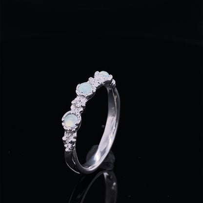 Aquamarine Droplets and Diamond Silver Treasure Band