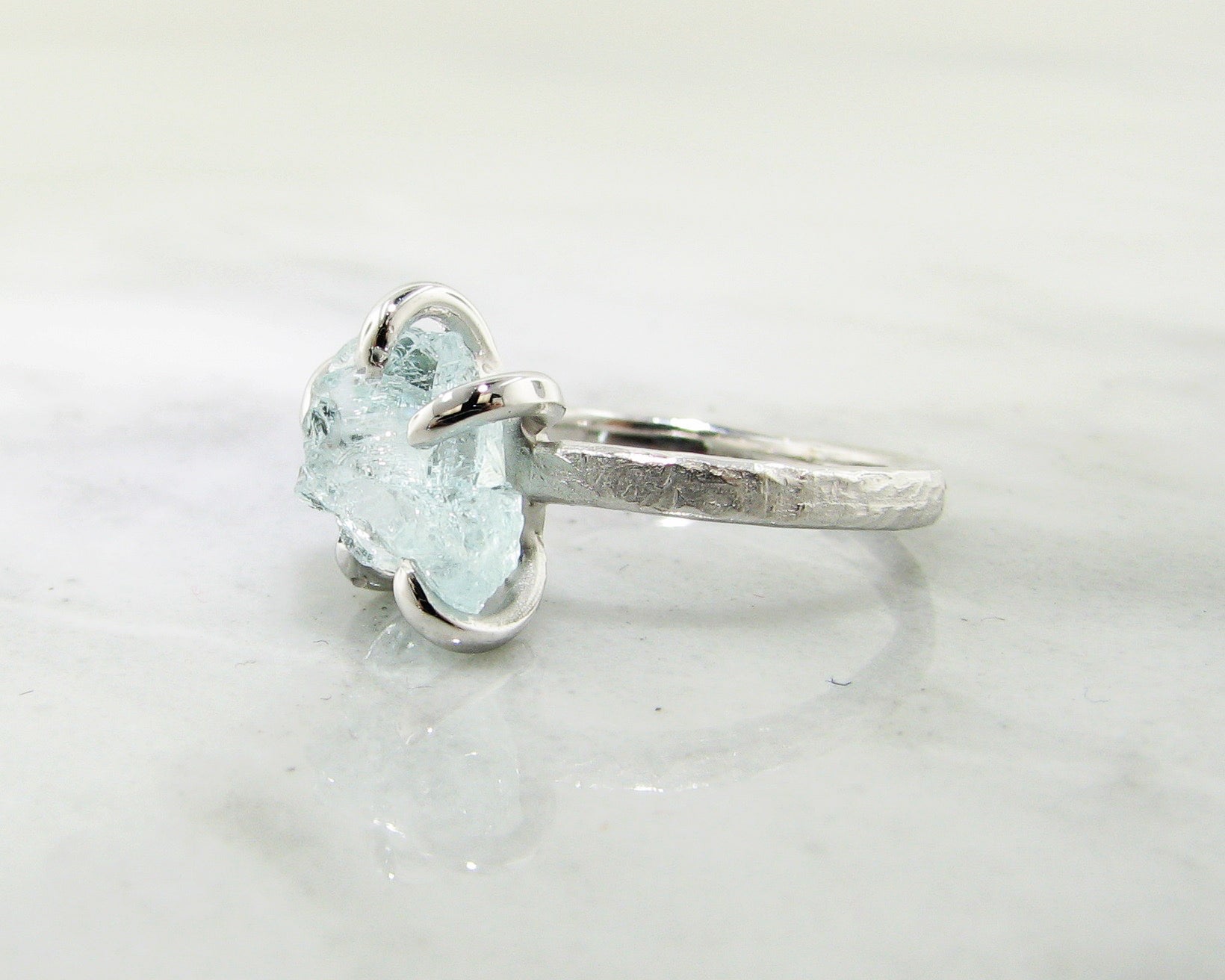 Raw Aquamarine Silver Ring, Glacier