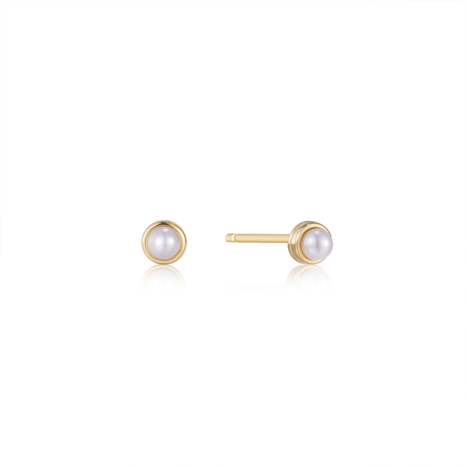 Gold Pearl Cabochon Stud Earrings