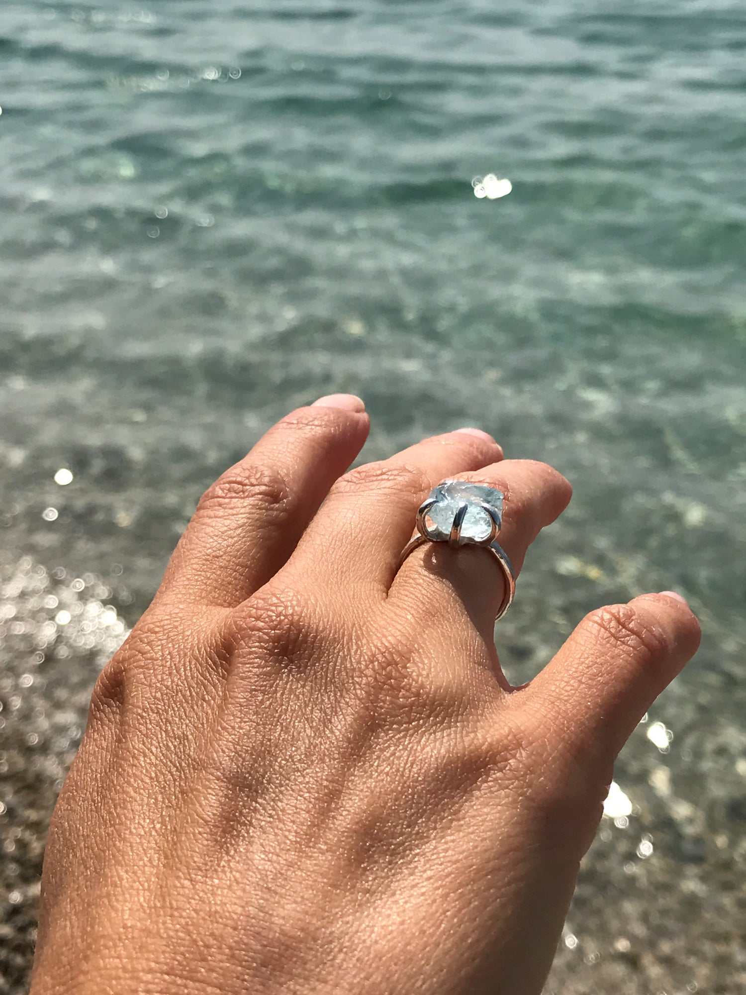 Raw Aquamarine Silver Ring, Glacier