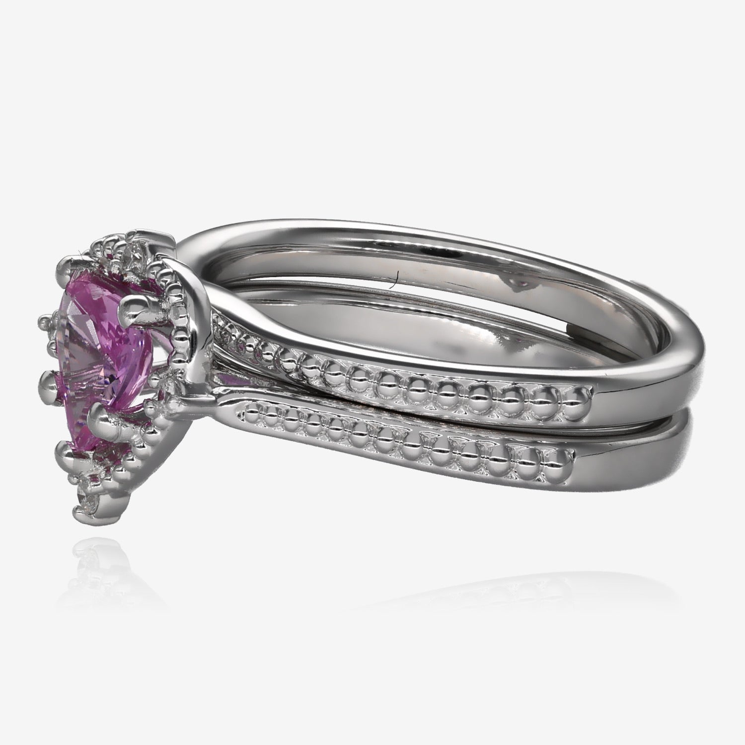 Sleeping Beauty Pink Sapphire Wedding Set 14k White Gold