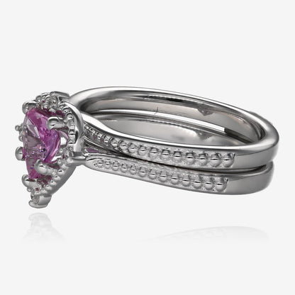 Sleeping Beauty Pink Sapphire Wedding Set 14k White Gold