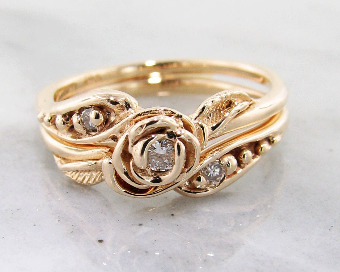 Tea Rose Diamond Yellow Gold Bridal Set