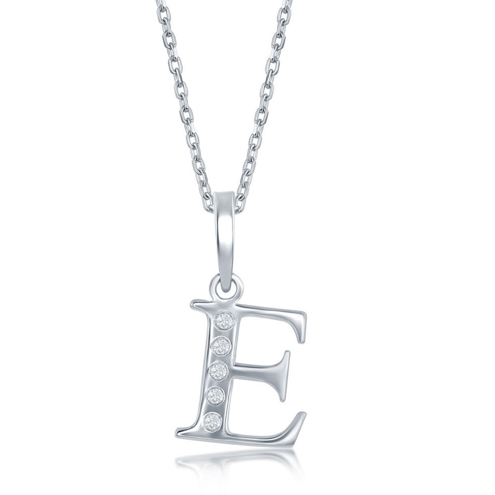 Lettered Diamond Initial Pendant in Silver