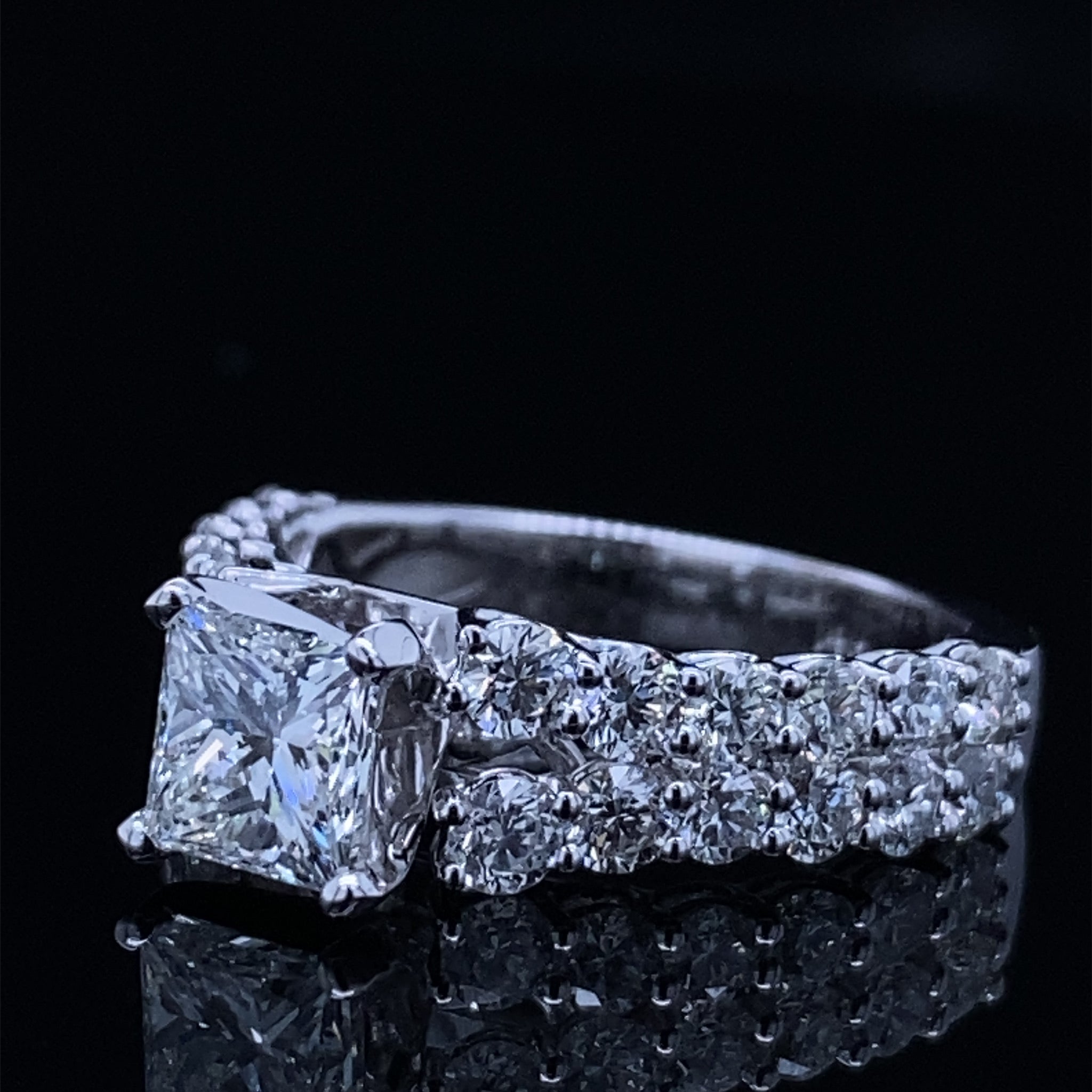 Double Row Princess Cut Diamond Cathedral Ring