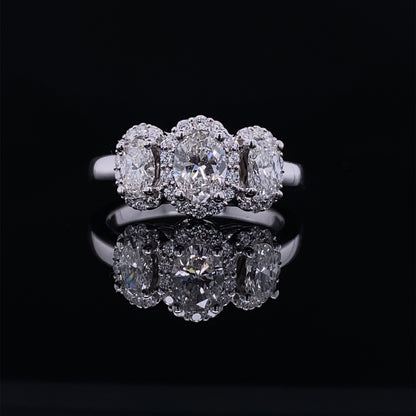 Past Present Future Oval Halo Diamond Ring