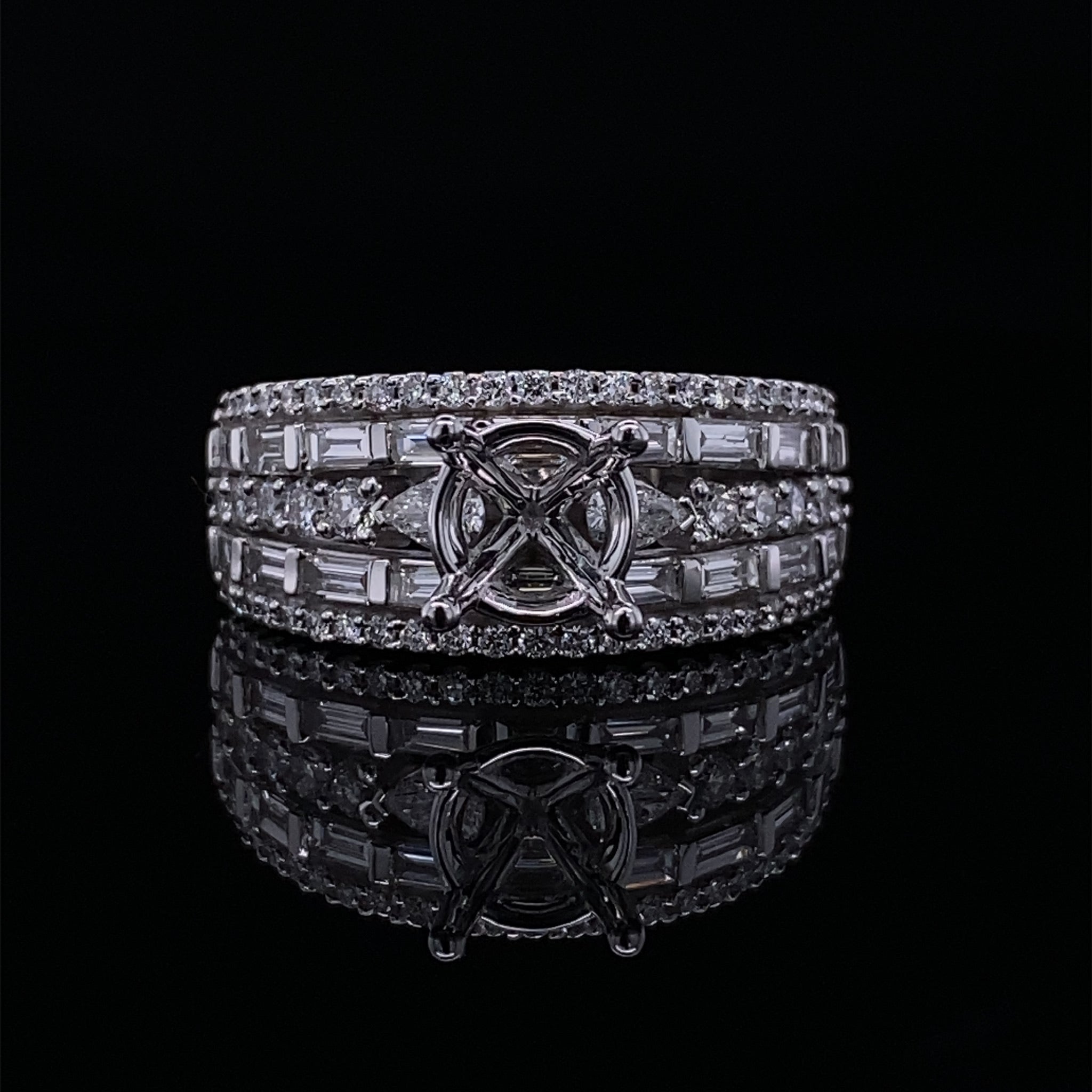 Mixed Diamond Multi Row Semi-mount Wedding Ring