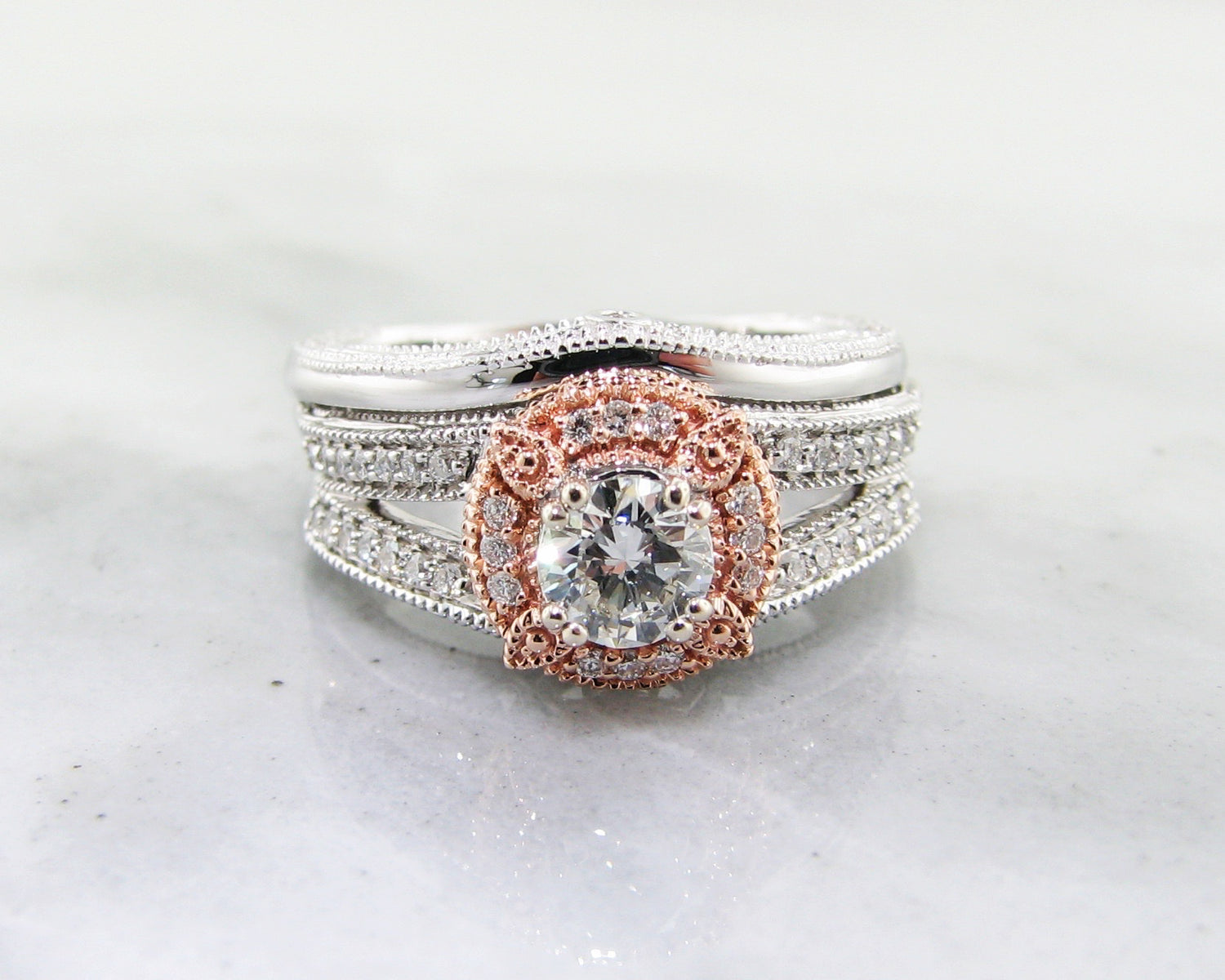 Two-Tone White Rose Gold Diamond Wedding Ring Set – Wexford Jewelers