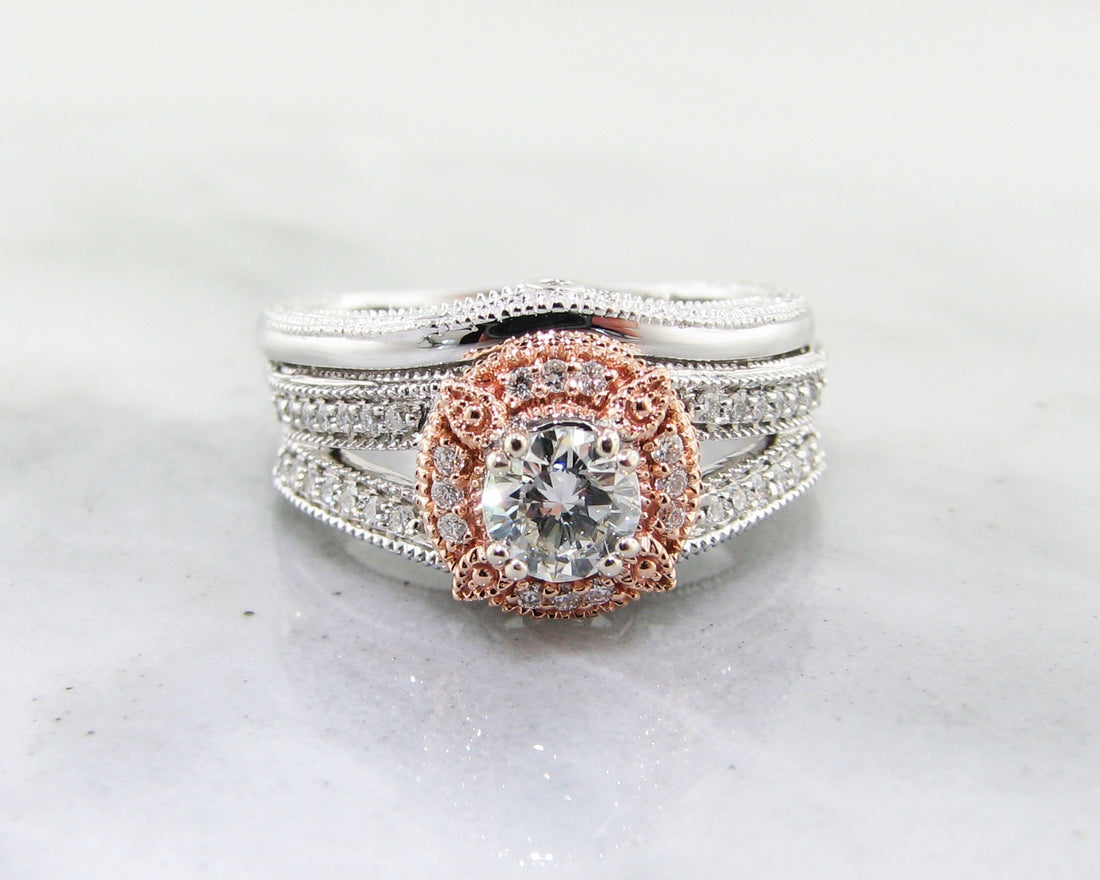 Two-Tone White Rose Gold Diamond Wedding Ring Set