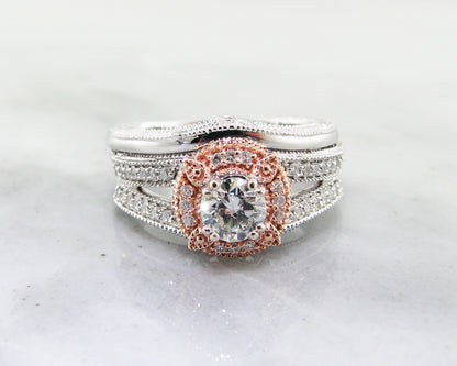 Two-Tone White Rose Gold Diamond Wedding Ring Set